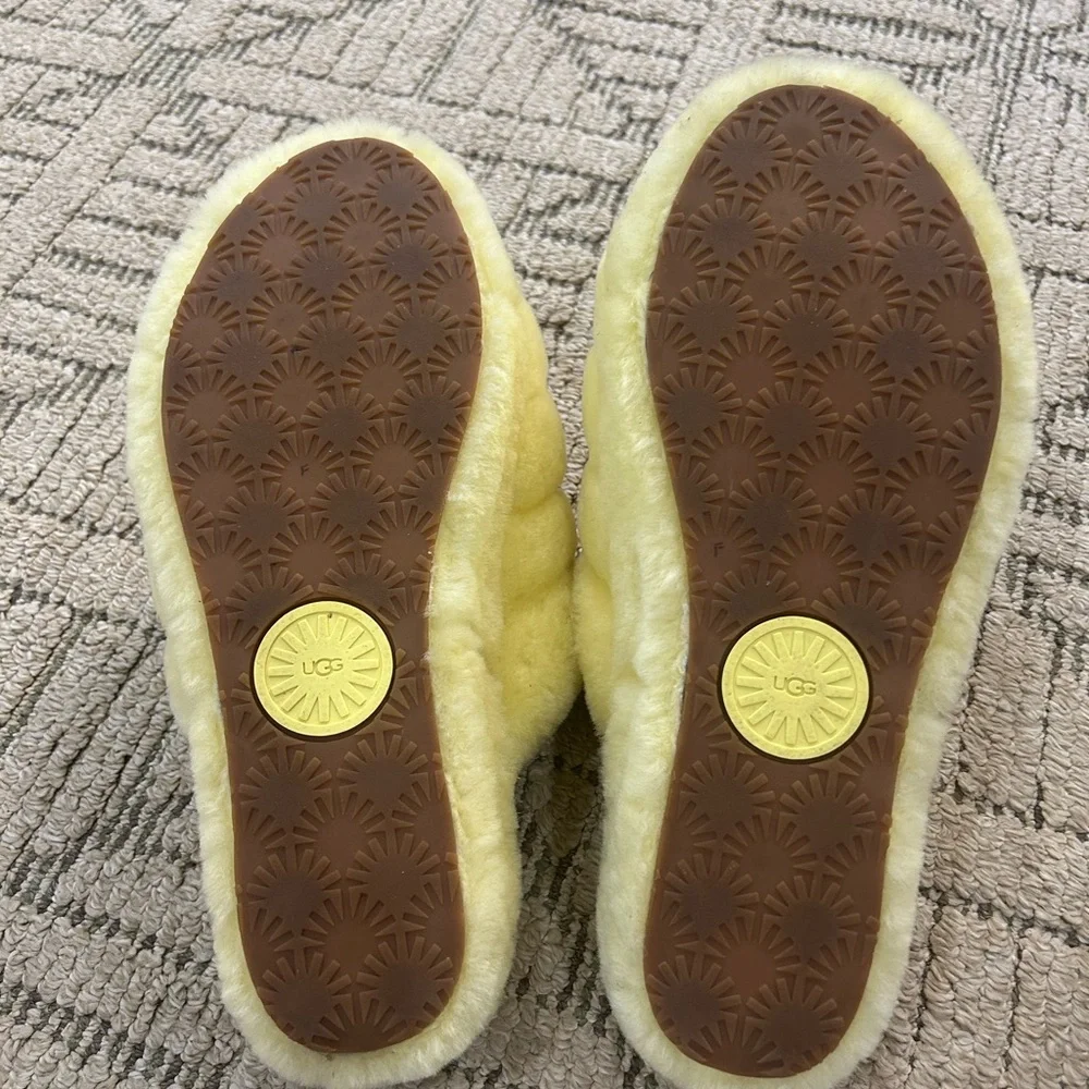 UGG Neon Soft Yellow Fluffy Slides size 11 - Picture 7 of 11
